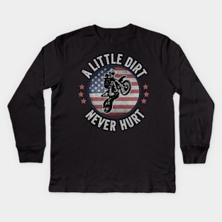 Dirt Biking USA Dirt Bike Rider Motocross American Flag Kids Long Sleeve T-Shirt